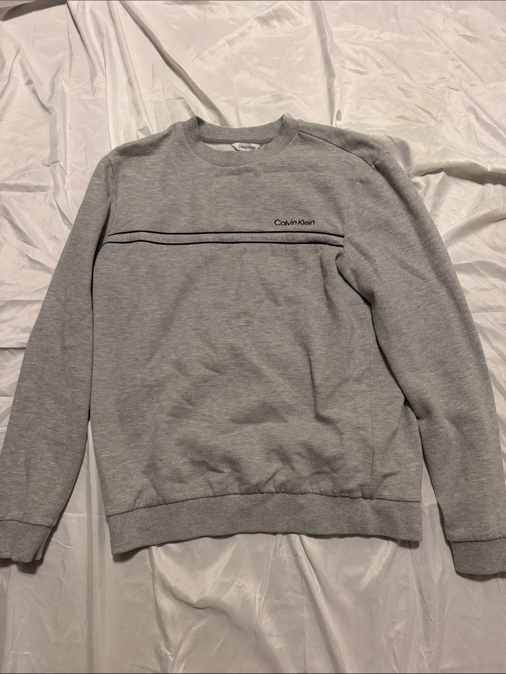Calvin Klein Light Gray Crewneck Sweater with Black Piping